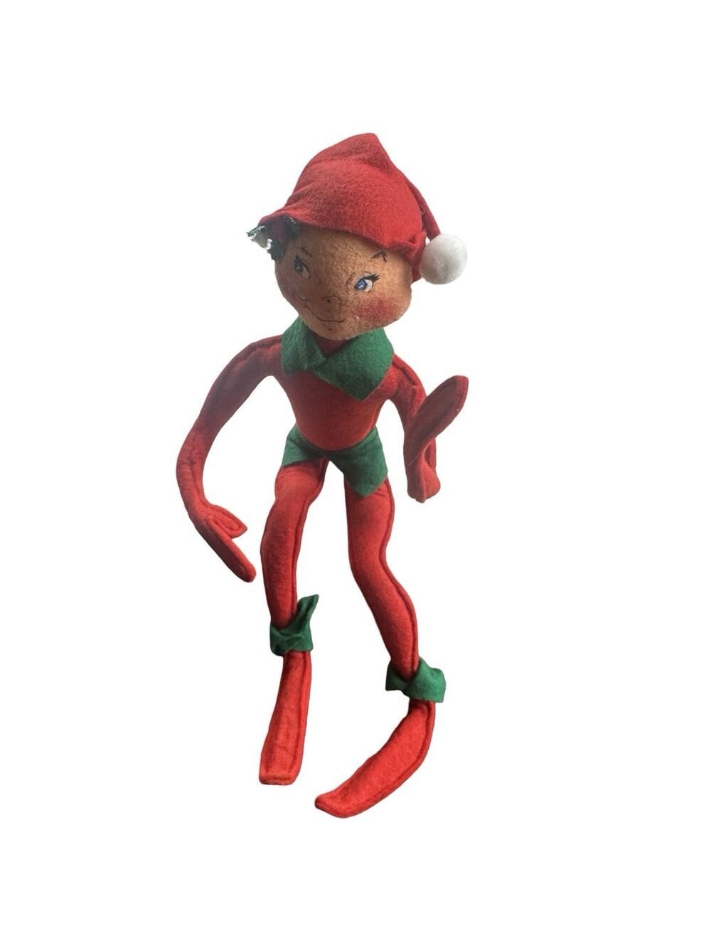 1999 Annalee Christmas Elf Doll Red Green Santa Hat Bendable Poseable USA